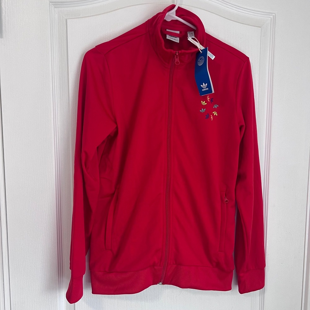 Adidas Originals Red Parley Ocean Plastic Track Jacket Multi Trefoil Youth L